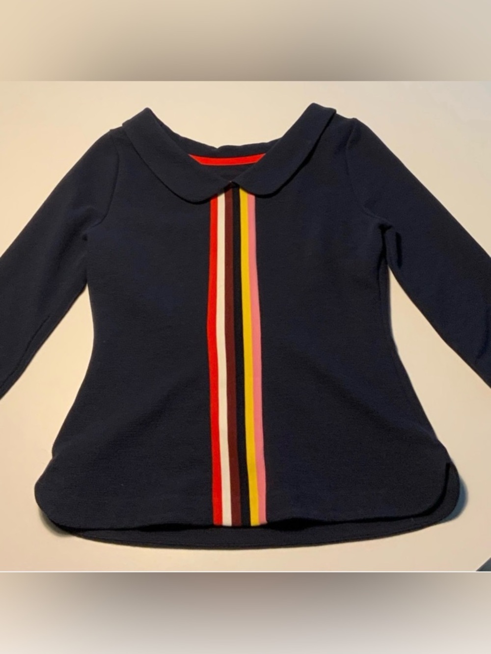 Boden Navy 3/4 Length Sleeve Top with Multi-Stripe, Size 12 (Medium)